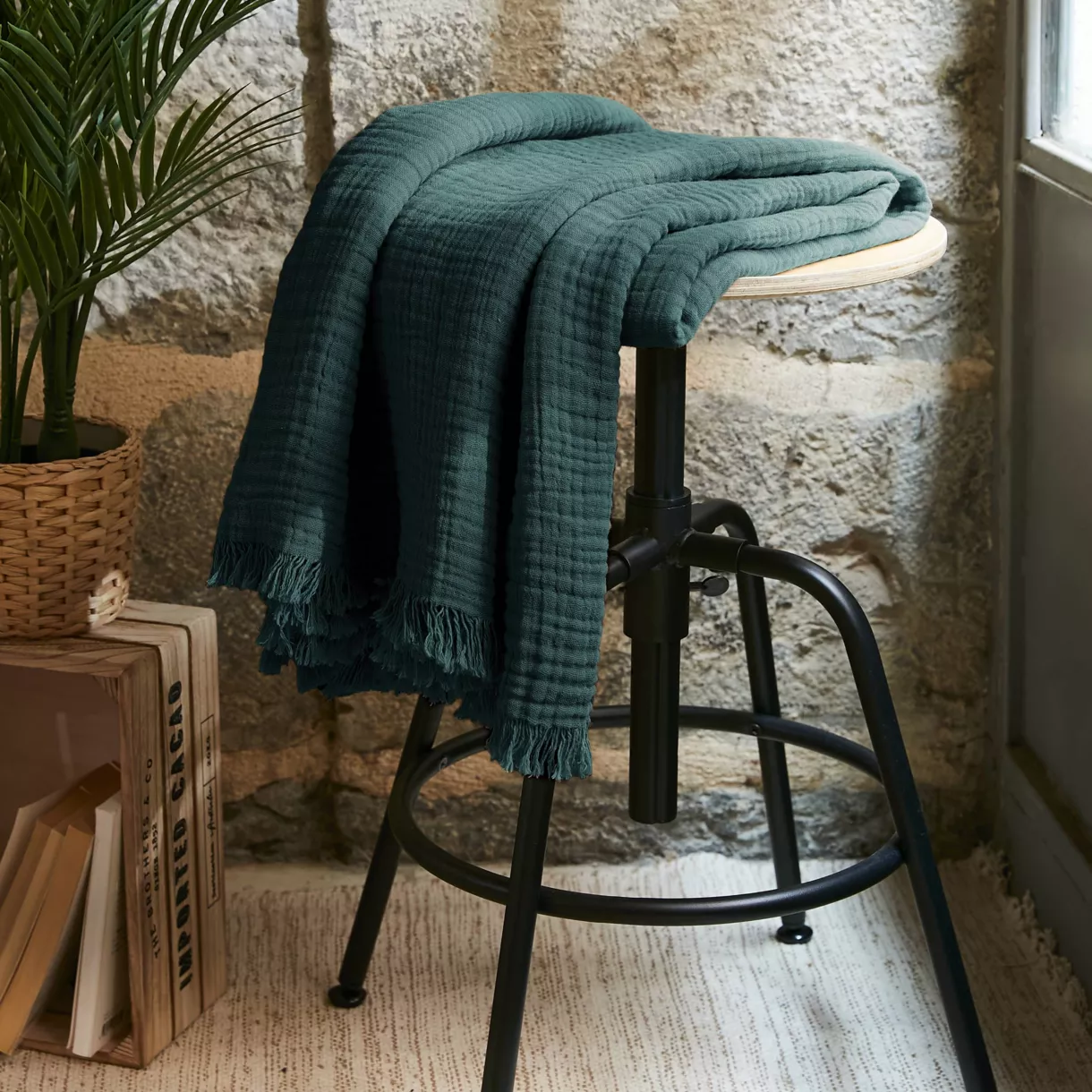 Plaid gaze de coton (130 x 160 cm) Gaïa Vert sapin