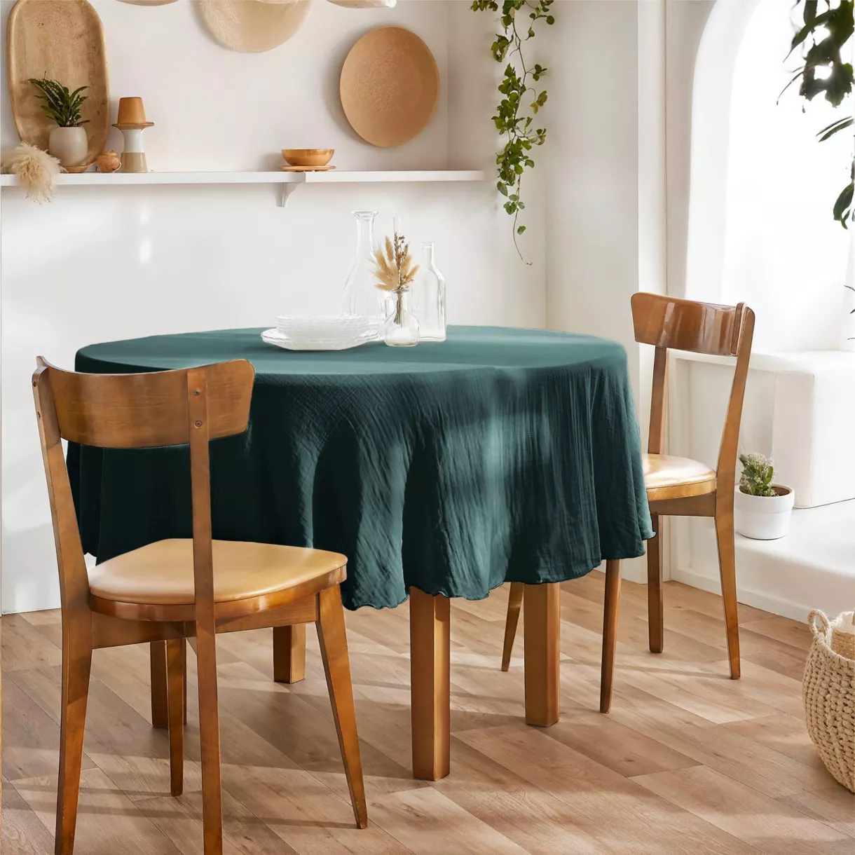 Nappe ronde gaze de coton (180 cm) Gaïa Vert sapin