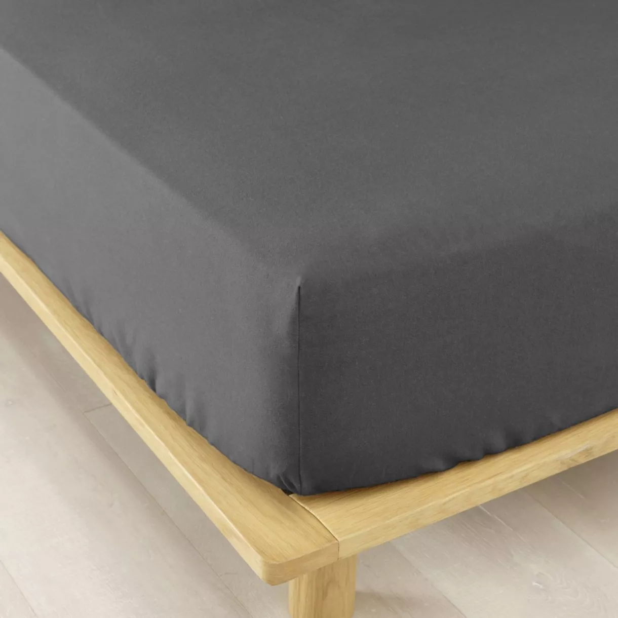 Drap housse flanelle de coton (140 x 200 cm) Nina Gris anthracite
