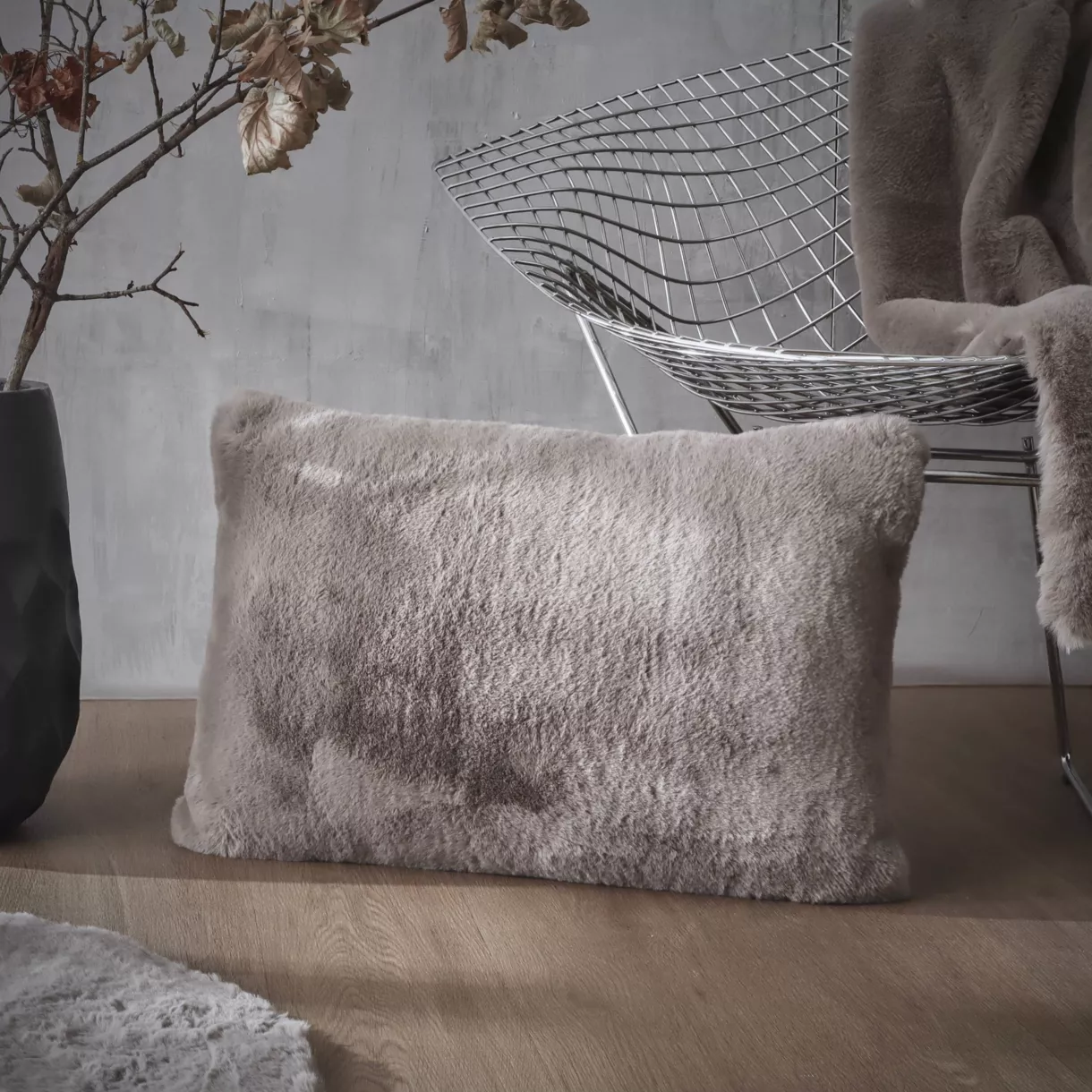 Coussin rectangulaire fausse fourrure (40 x 60 cm) Finn Taupe