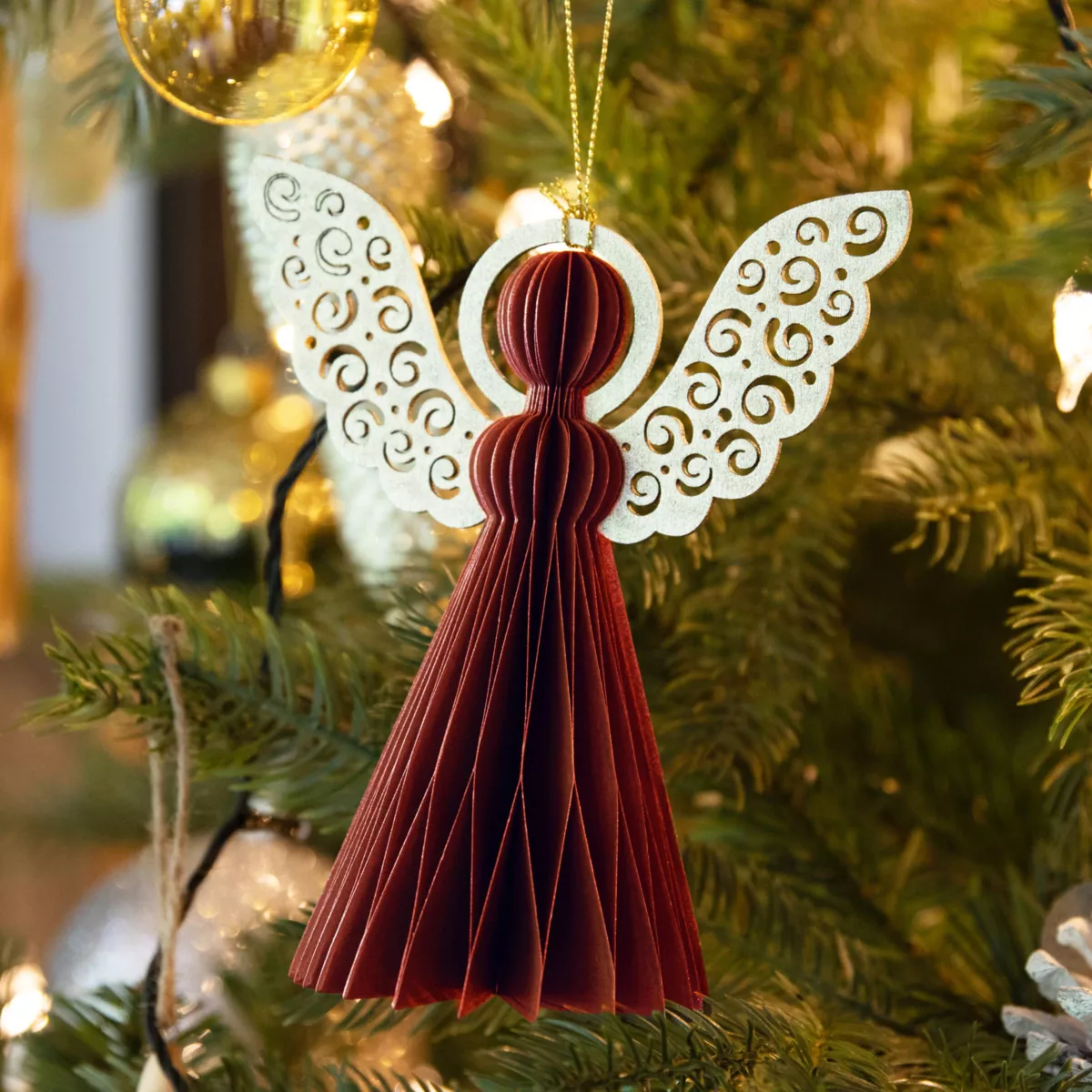 Papieren engel om op te hangen (H15 cm) Magnetische sluiting Rood