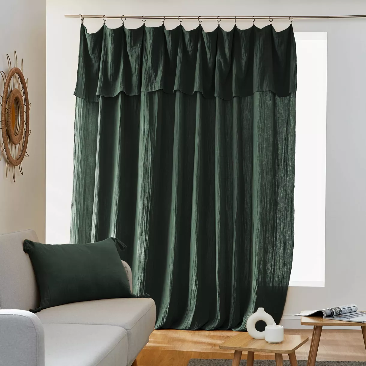 Rideau gaze de coton ajustable (280 x 300 cm) Gaïa Vert sapin