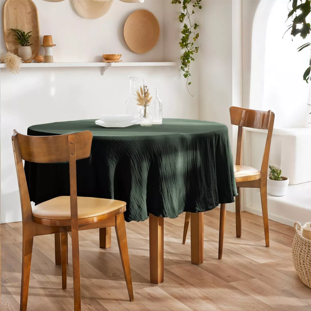 Nappe ronde gaze de coton (180 cm) Gaïa Vert sapin