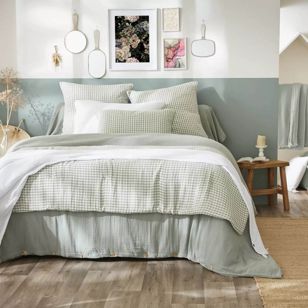 Bettläufer Baumwoll-Gaze (90 x 200 cm) Vickie Eukalyptusgrün