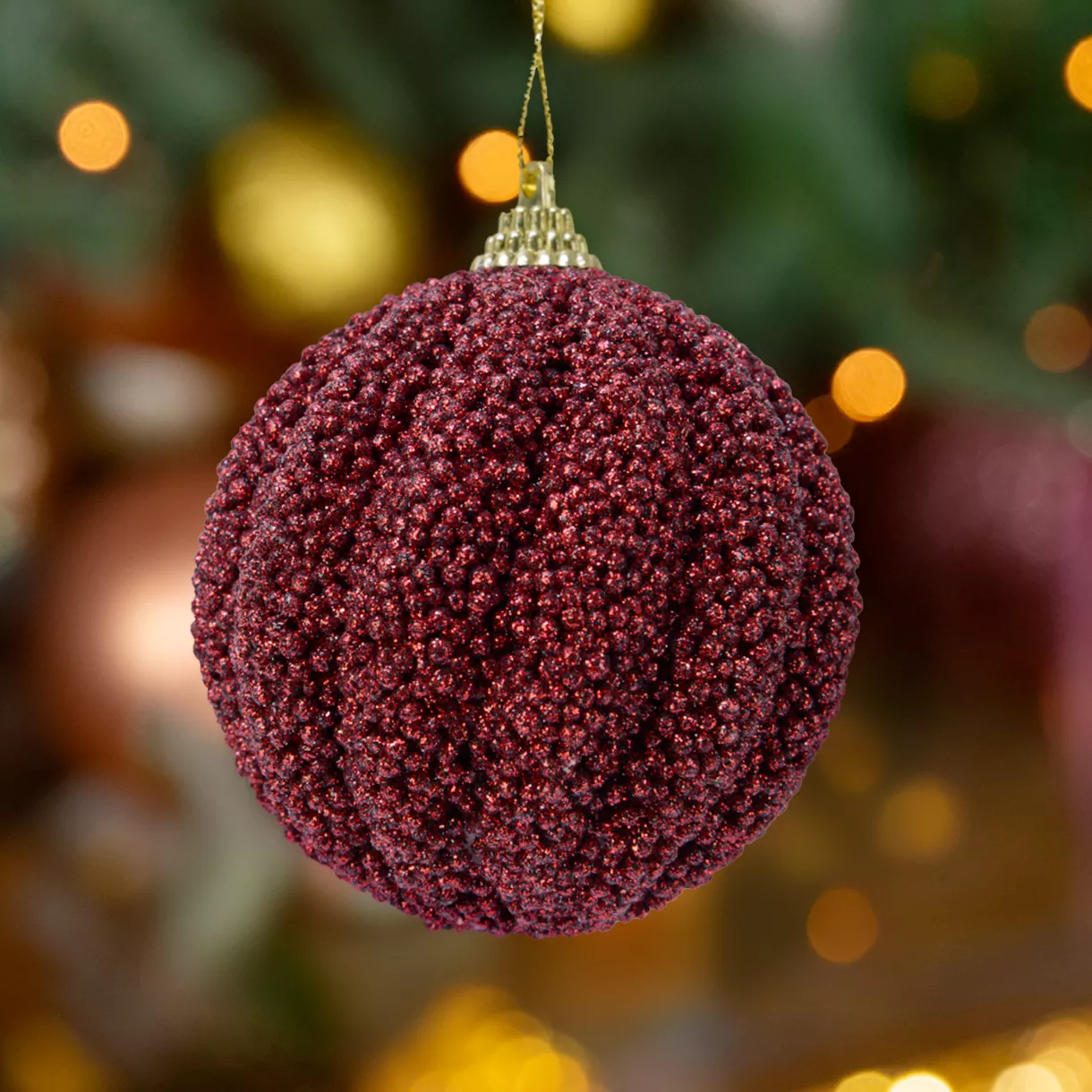 Lot de 12 boules de Noël (D80 mm) Etincelle Bordeaux