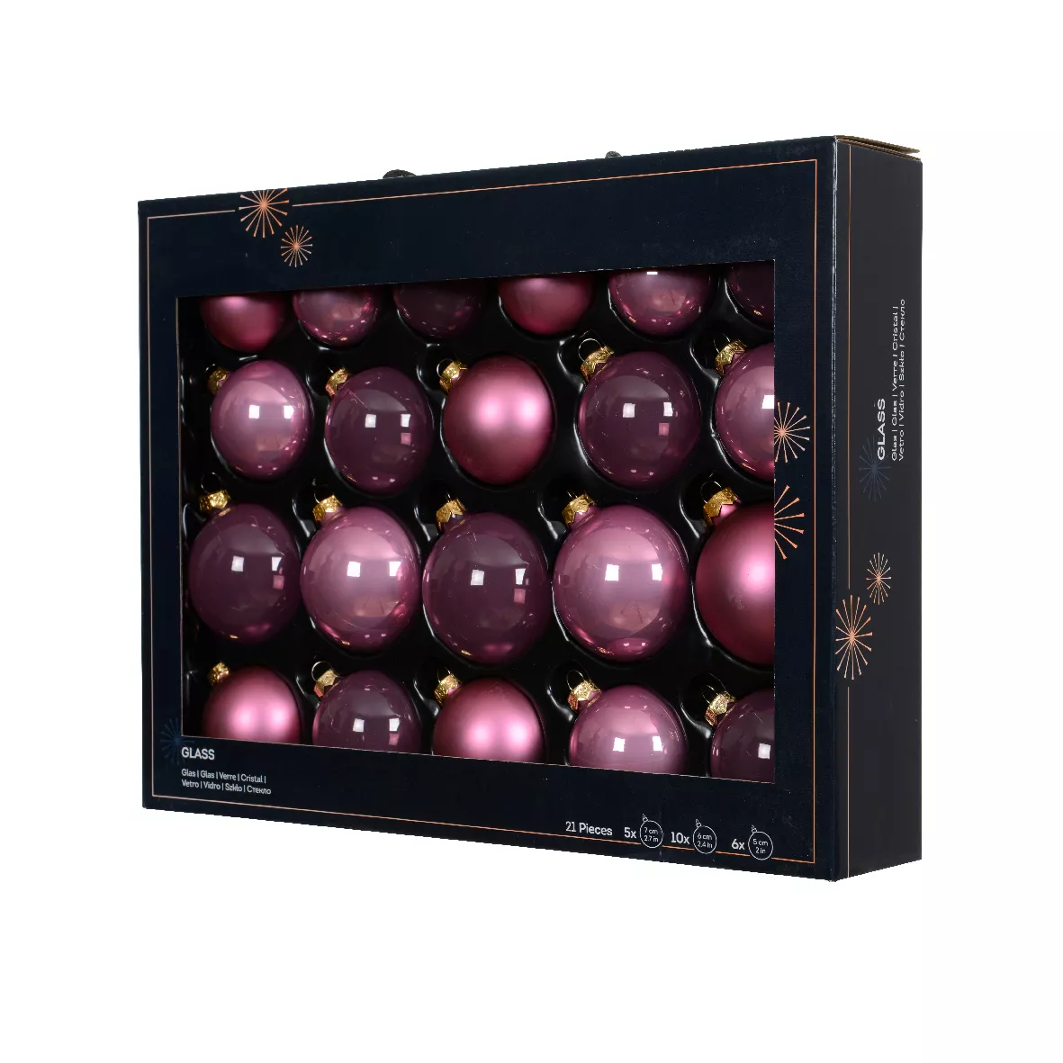 Set di 21 palline di Natale in vetro (D60 a 75 mm) Assortite Cristallo Rosa