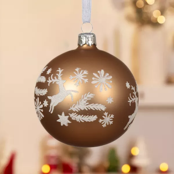 Lot de 6 boules de Noël en verre (D80 mm) Chamoix Noix de pécan