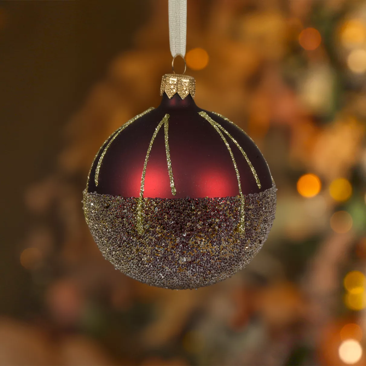 6er Set Weihnachtskugeln aus Glas (D80 mm) Luxus Ballotin Bordeauxrot