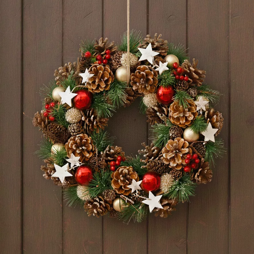 Geschmückter Weihnachtskranz Sterne