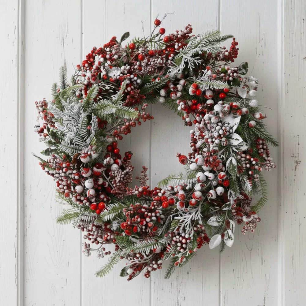 Corona di Natale Rosso e brinato D60 cm