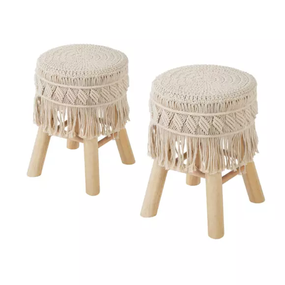 Lote de 2 taburetes Macrame Verano Beige 2