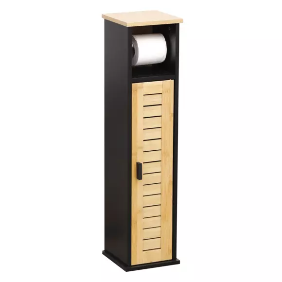 Meuble dérouleur papier toilette avec réserve Cebu Noir/Bois 2