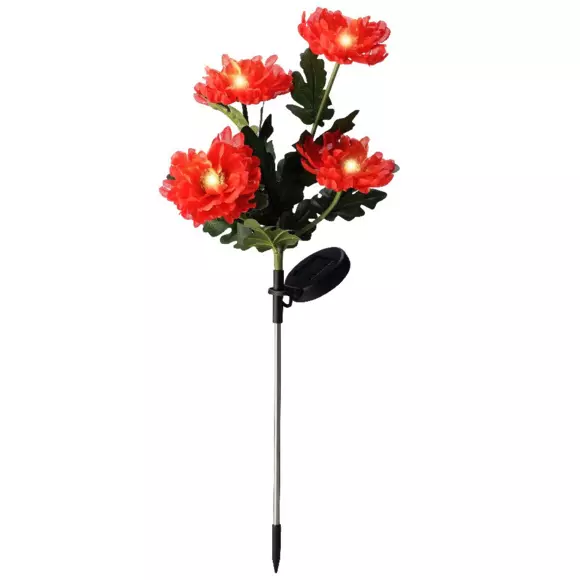 Lote de 2 estacas para jardín Crisantemo LED solar - Rojo/Blanco cálido 2