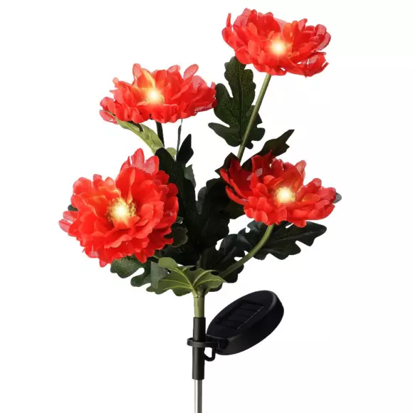 Lot de 2 piques de jardin solaires LED Chrysanthème - Rouge/Blanc chaud 3