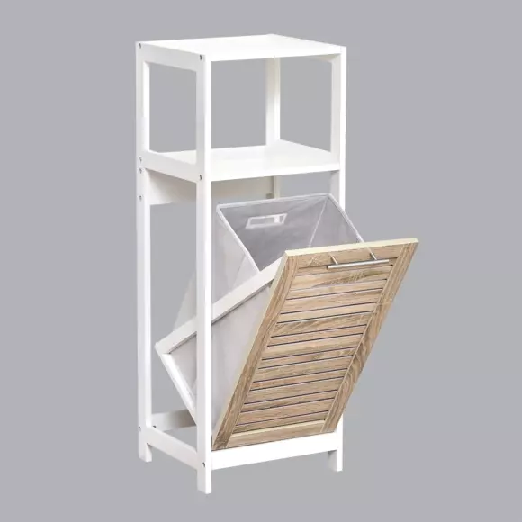 Mueble cubre cesta para ropa Stockholm Blanco/Madera 2