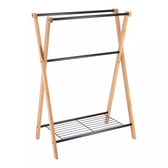 Porte serviette 3 barres + 1 étagères Bambou Noir 2