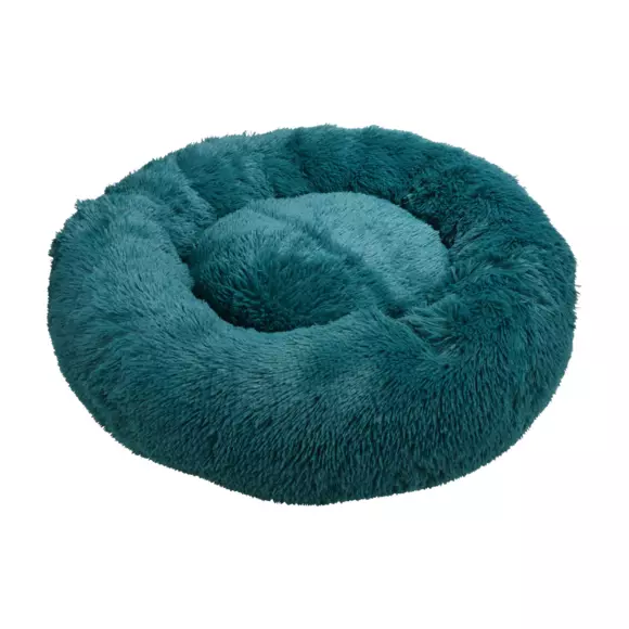 Coussin rond apaisant pour chat et chien Fluffy D75 cm Bleu pétrole 2