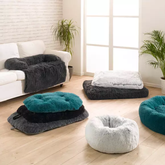 Coussin rond apaisant pour chat et chien Fluffy D55 cm Bleu pétrole 3