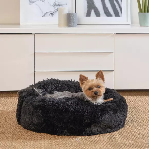 Coussin rond apaisant pour chat et chien Fluffy D55 cm Noir 2