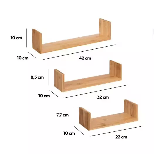 Lot de 3 étagères à bordure Fixy Bambou Naturel 7