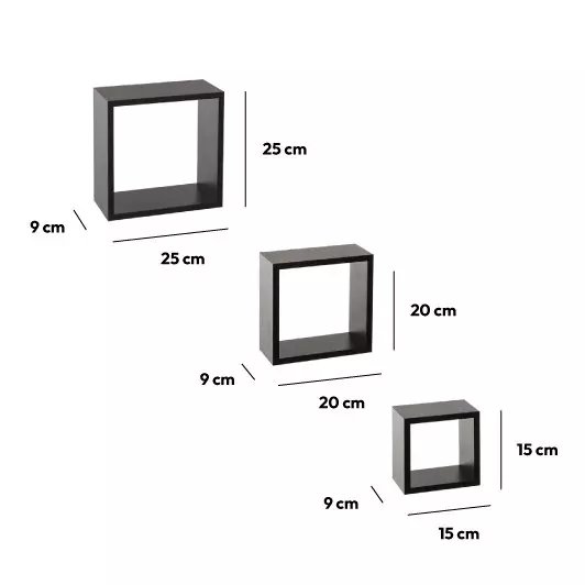 Set di 3 mensole Cube Nero Modello piccolo 7