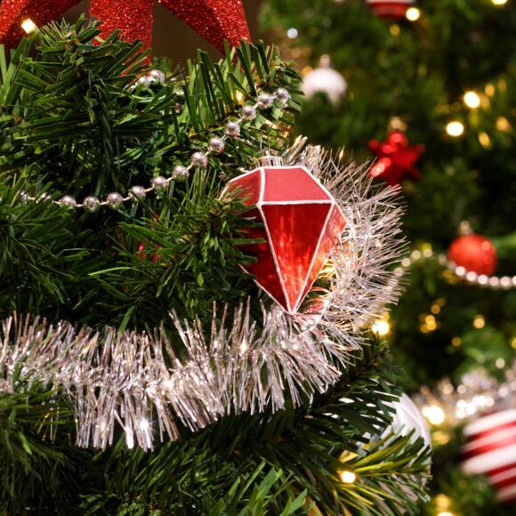 Künstlicher Weihnachtsbaum mit Beleuchtung & Baumschmuck Royal Grün/rot H150 cm Warmweiß 2