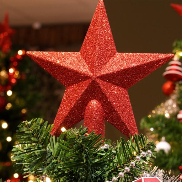 Künstlicher Weihnachtsbaum mit Beleuchtung & Baumschmuck Royal Grün/rot H150 cm Warmweiß 3