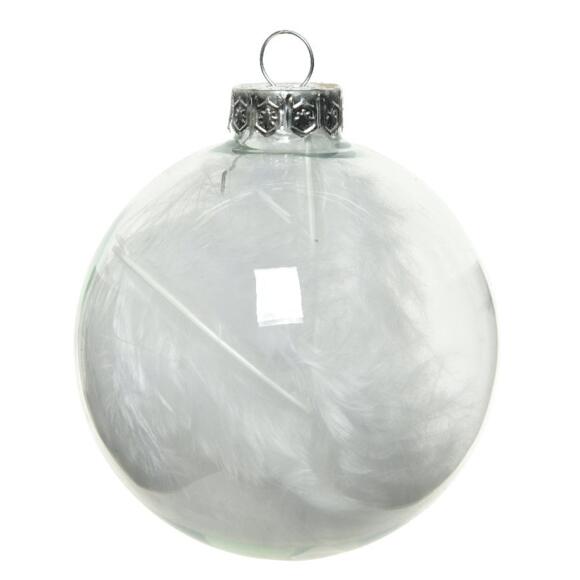 Lotto di 4 palline di Natale di vetro (D70 mm) piume Trasparente 2