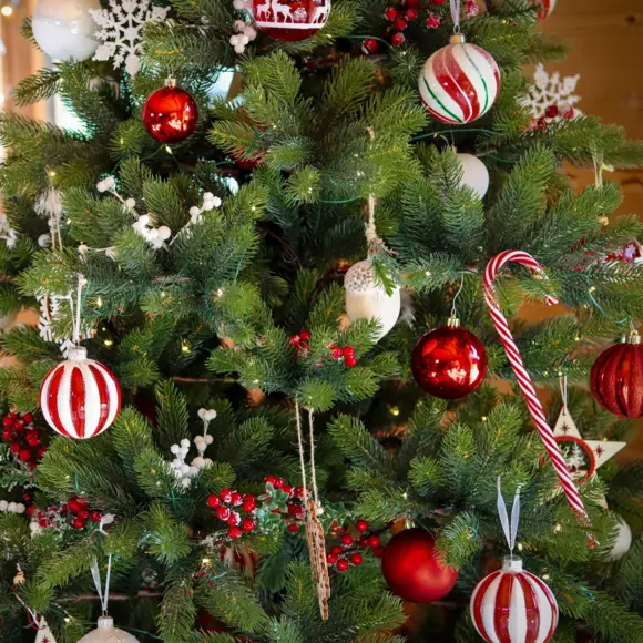 Lot de 3 boules de Noël en verre (D80 mm) Cotelées Rouge  2
