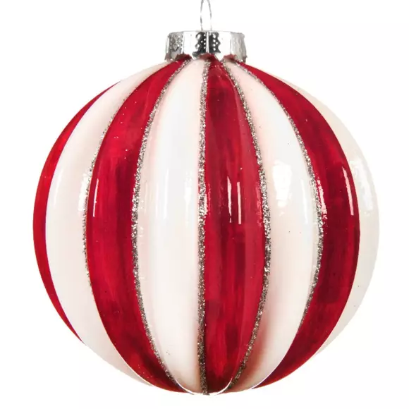 Lot de 3 boules de Noël en verre (D80 mm) Cotelées Rouge  3