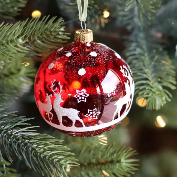 Lote de 6 bolas de Navidad en vidrio (D80 mm) Rudolf Rojo  2