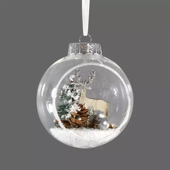 Lote de 3 bolas de Navidad transparentes (D80 mm) Reno  2