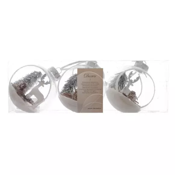 Lote de 3 bolas de Navidad transparentes (D80 mm) Reno  3