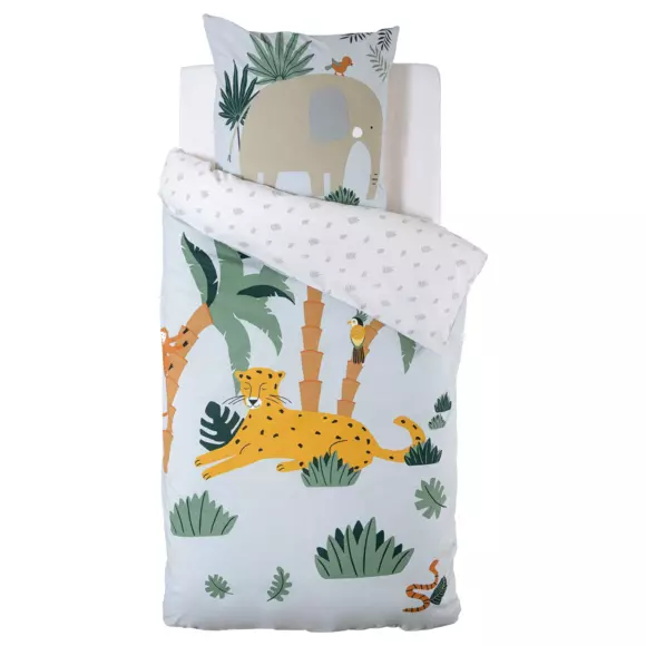 Funda nórdica y une funda de almohada infantil  algodón (140 cm) Jungle Azul 3