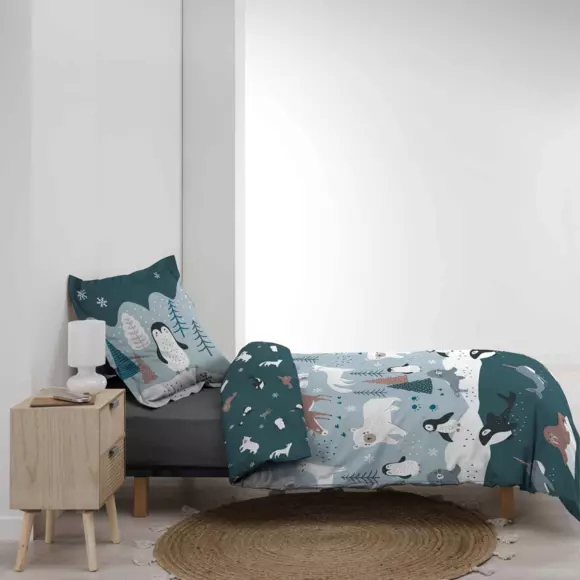 Housse de couette et une taie enfant coton (140 cm) Banquise Bleue 2
