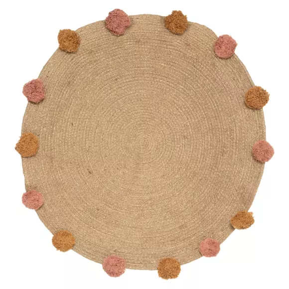 Alfombra yute (80 cm) Pompons Beige 2