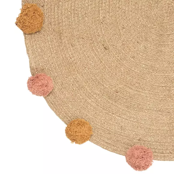 Alfombra yute (80 cm) Pompons Beige 3