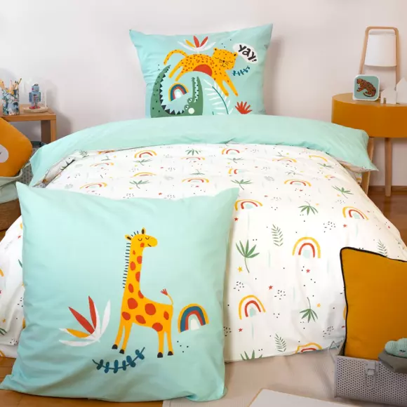 Housse de couette et une taie enfant coton (140 cm) Poumba Bleue 2