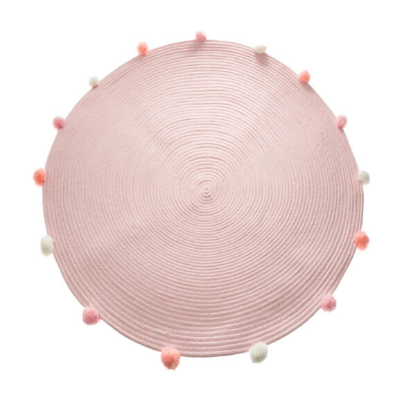 Alfombra algodón (D90 cm) Grandes pompones Rosa 2