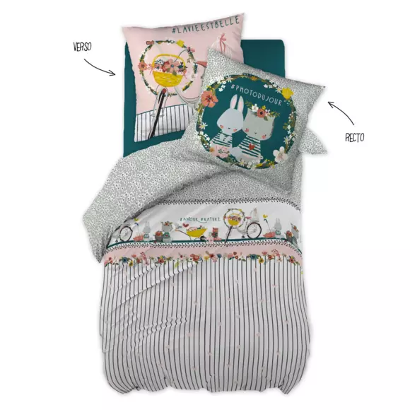 Funda nórdica y una funda para almohada algodón (140 cm) Jardinage Multicolor 7