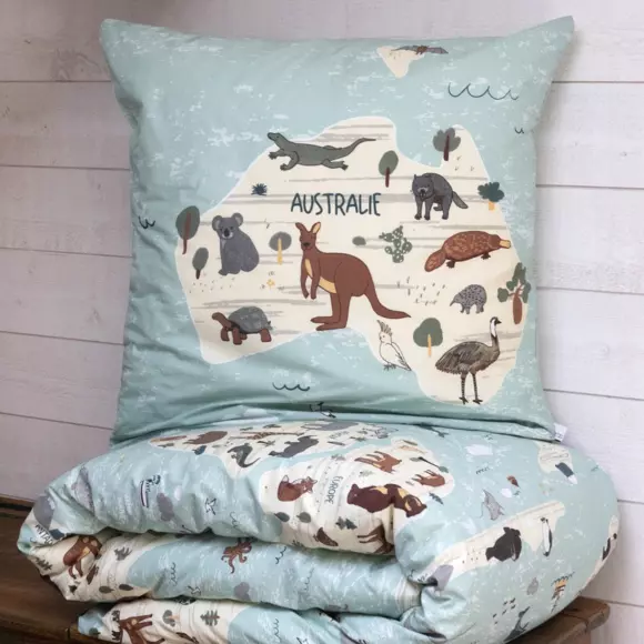 Funda nórdica y una funda de almohada de algodón (140 cm) Map Azul 3