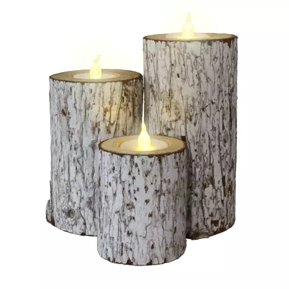 Lote de 3 velas LED Tronc d'arbre Blanco cálido 3