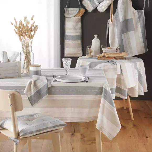 Mantel redondo algodón reciclado (D180 cm) Andria Beige 2
