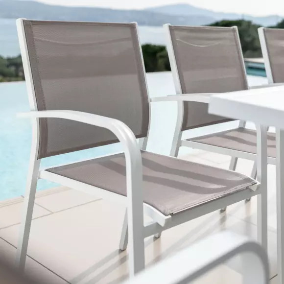 Sedia con braccioli da giardino impilabili Murano - Bianco / Tortora 2