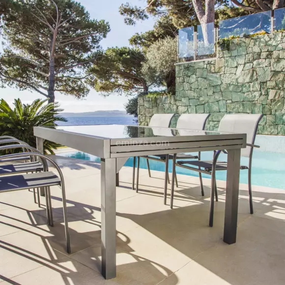 Mesa de jardín extensible de vidrio Murano (Hasta 10 pers.) - Gris antracita 3