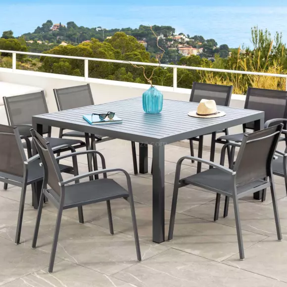 Silla de jardín con reposabrazos alu apilable Murano - Gris pizarra 2
