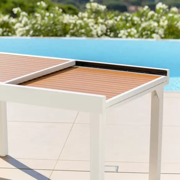 Table de jardin extensible 10 places Aluminium effet bois Murano (270 x 90 cm) - Blanche 7