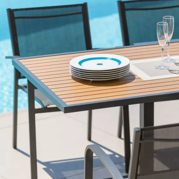 Mesa de jardín extensible 10 personas Aluminio efecto madera Murano (270 x 90 cm) - Gris antracita 3