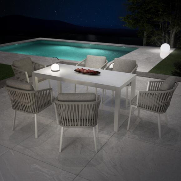 Tavolo da giardino 6 posti Alluminio/Ceramica Modena (150 x 75 cm) - Bianco/Grigio 2