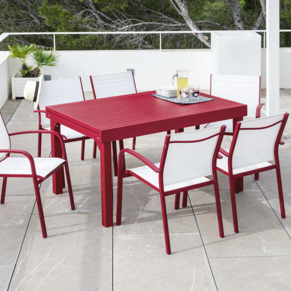 Mesa de jardín rectangular extensible Aluminio Murano (Hasta 12 pers.) - Rojo 7
